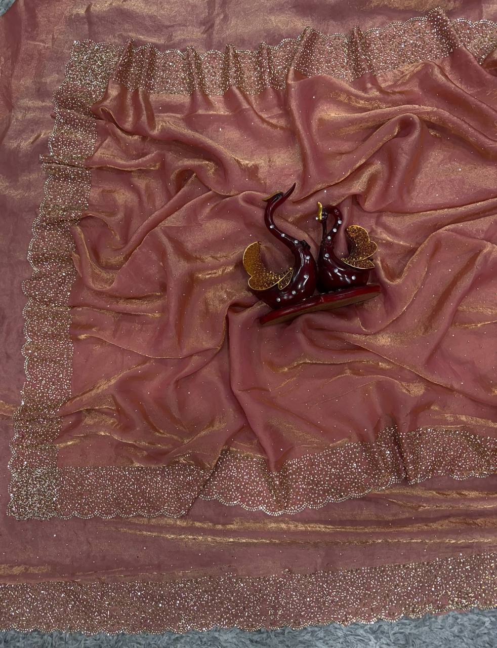 Women's Shimmering Ice Blue Georgette Saree with All-Over Diamond & Sequin Embellishments – Complete with Heavily Worked Border for Festive & Wedding Wear - Image 4