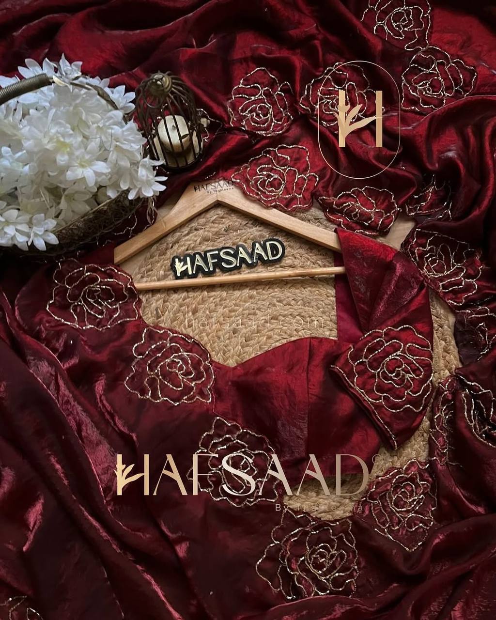 Women's Luxurious Maroon Shimmer Saree with Intricate Gold Zari/Threadwork & Scalloped Border – Complete with Blouse Piece for Festive & Wedding Wear - Image 7